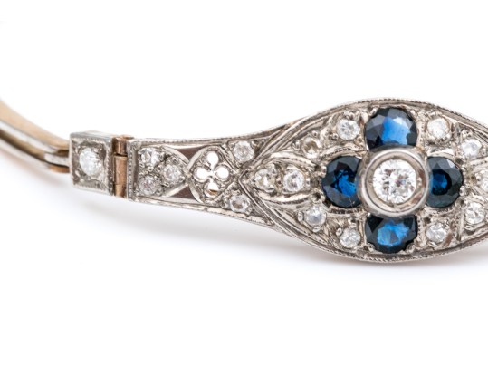 14k Beautiful Vintage Diamond (app. 0.33 TCW) And Sapphire Filigree Topped Bracelet