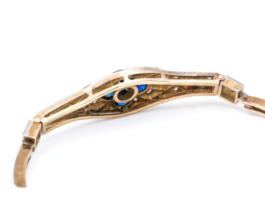 14k Beautiful Vintage Diamond (app. 0.33 TCW) And Sapphire Filigree Topped Bracelet