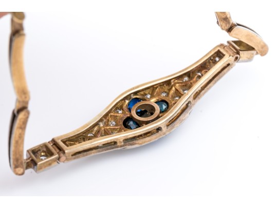 14k Beautiful Vintage Diamond (app. 0.33 TCW) And Sapphire Filigree Topped Bracelet