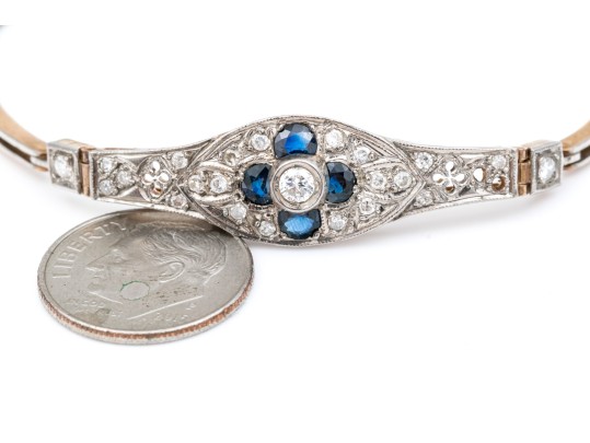 14k Beautiful Vintage Diamond (app. 0.33 TCW) And Sapphire Filigree Topped Bracelet