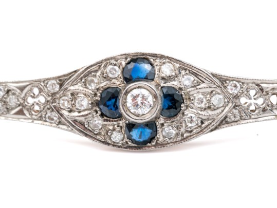 14k Beautiful Vintage Diamond (app. 0.33 TCW) And Sapphire Filigree Topped Bracelet