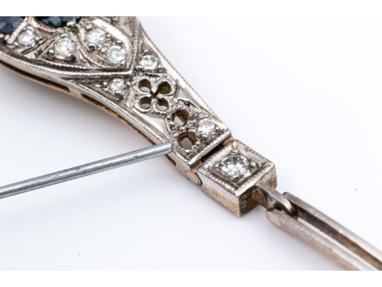 14k Beautiful Vintage Diamond (app. 0.33 TCW) And Sapphire Filigree Topped Bracelet