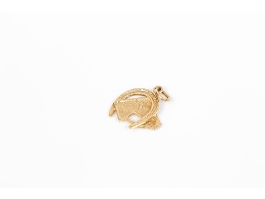 14k Yellow Gold Horse Head And Horseshoe Pendant