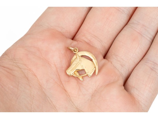 14k Yellow Gold Horse Head And Horseshoe Pendant