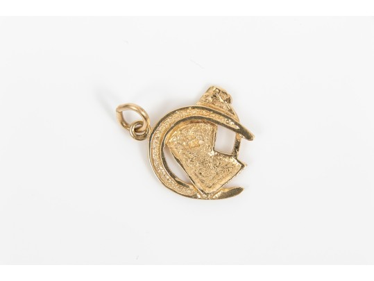 14k Yellow Gold Horse Head And Horseshoe Pendant