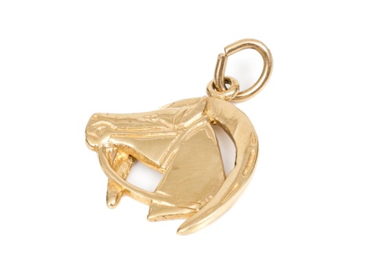 14k Yellow Gold Horse Head And Horseshoe Pendant