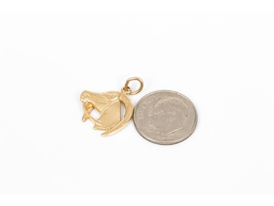 14k Yellow Gold Horse Head And Horseshoe Pendant