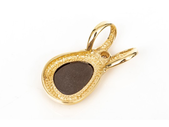 14k Yellow Gold Striking Contemporary Boulder Opal Doublet And Diamond Pendant