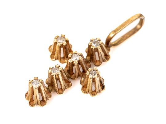 14k Yellow Gold Pretty Vintage Buttercup Set White Sapphire Cross