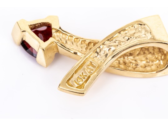 14k Yellow Gold Contemporary Trillion Garnet Set Pendant, App. 0.80 CTS