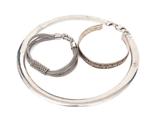 Collection Of Handsome Chunky Sterling Silver Jewelry Pieces