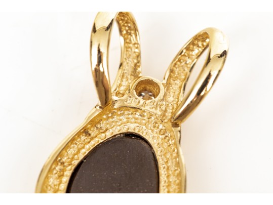 14k Yellow Gold Striking Contemporary Boulder Opal Doublet And Diamond Pendant