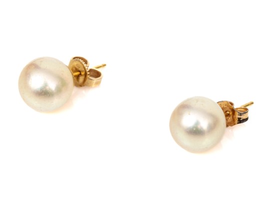14k Yellow Gold Handsome Classic 9.25 MM Cultured Pearl Earrings