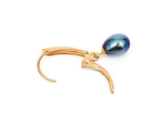 14k Yellow Gold Striking Black Cultured Freshwater Pearl Drop Earrings