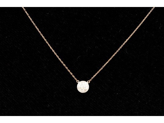 14k Rose Gold Pretty Delicate Pave Diamond Center Necklace, App. 0.07 TCW