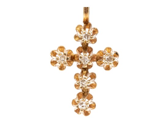 14k Yellow Gold Pretty Vintage Buttercup Set White Sapphire Cross