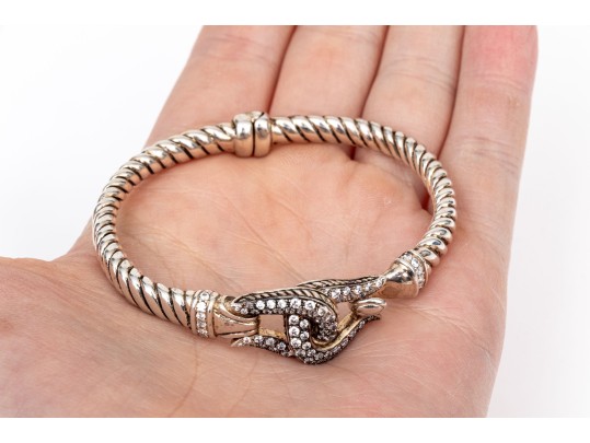 Scott Kay Sterling Silver Fabulous CZ Set Knot And Cable Hook Bracelet, Small Diameter
