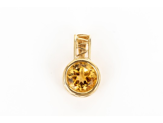 14k Yellow Gold Contemporary Round Citrine Pendant, App. 2.46 CTS