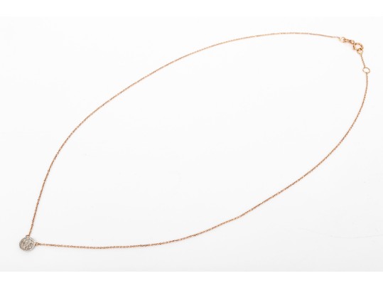 14k Rose Gold Pretty Delicate Pave Diamond Center Necklace, App. 0.07 TCW