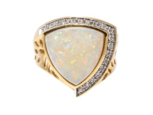 14K Opal And Diamond Contemporary Ring, Size 9.25