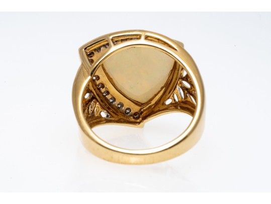 14K Opal And Diamond Contemporary Ring, Size 9.25