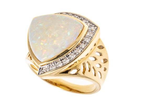14K Opal And Diamond Contemporary Ring, Size 9.25