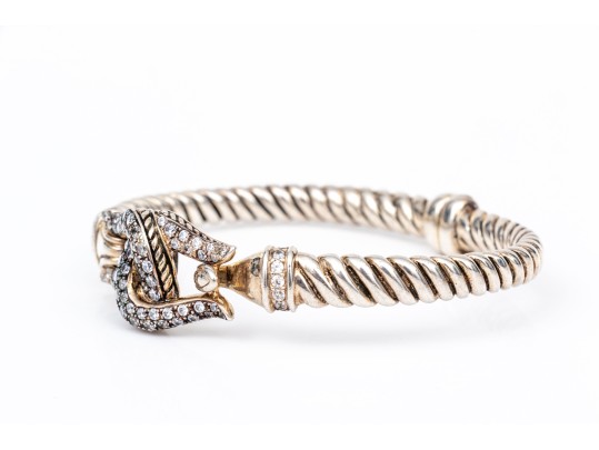 Scott Kay Sterling Silver Fabulous CZ Set Knot And Cable Hook Bracelet, Small Diameter