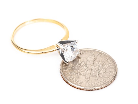 14k Yellow Gold Simple Round Brilliant Cut CZ Solitaire Ring, Size 6