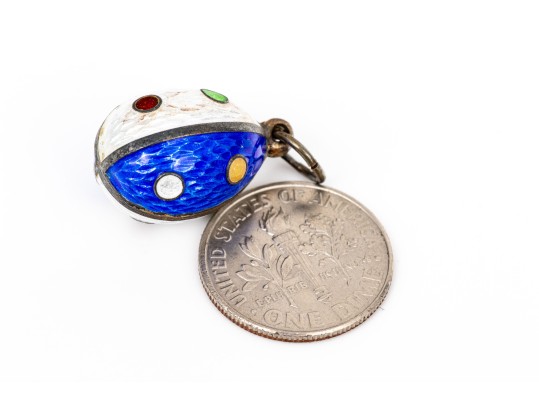 Antique Russian 88 Silver Fabulous Colorful Enamel Easter Egg Pendant, Circa 1899 To 1908
