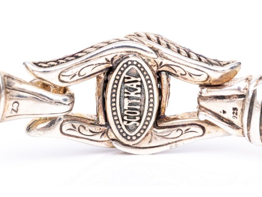 Scott Kay Sterling Silver Fabulous CZ Set Knot And Cable Hook Bracelet, Small Diameter