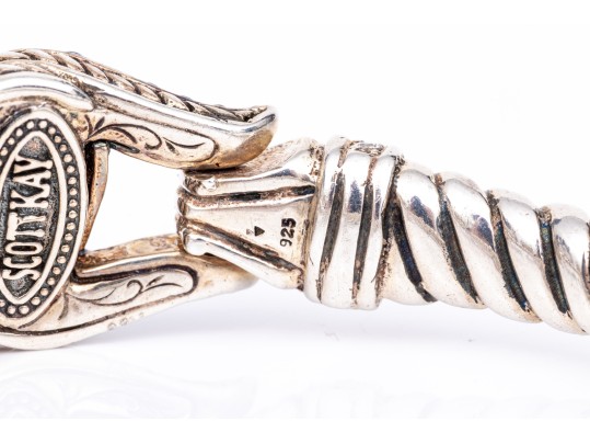 Scott Kay Sterling Silver Fabulous CZ Set Knot And Cable Hook Bracelet, Small Diameter