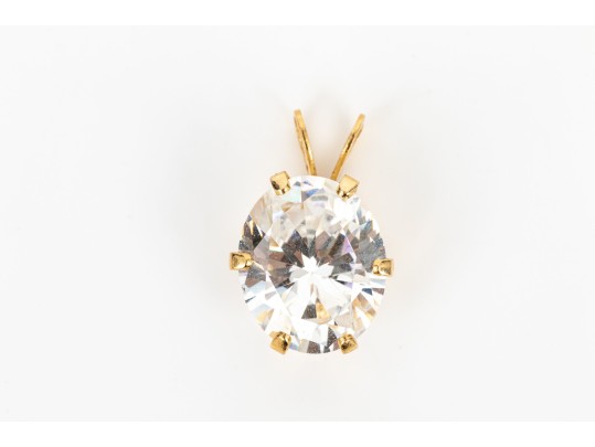 14k Yellow Gold Fun Oval White Cz Pendant