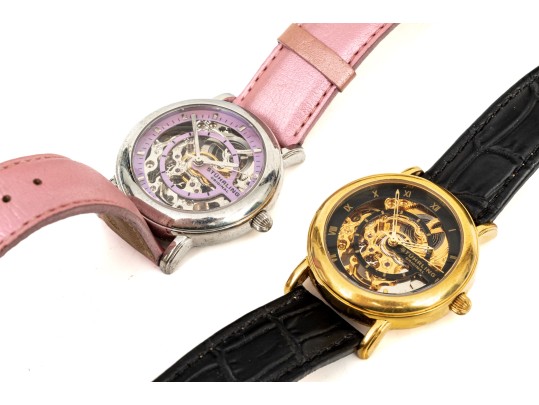Pair Of Fabulous Fashion Skeleton Automatic Stuhrling Wristwatches, 34mm 