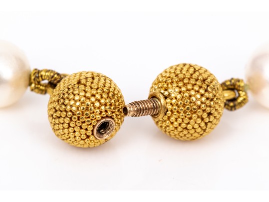 Classic 6.5 Mm To 6.75 Mm Cultured Pearl Necklace With 14k Yellow Gold Rope Motif Double Clasp