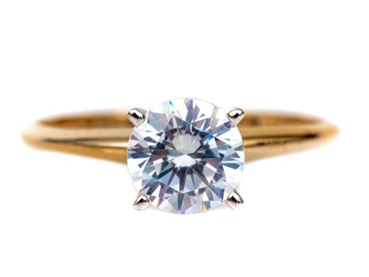 14k Yellow Gold Simple Round Brilliant Cut CZ Solitaire Ring, Size 6