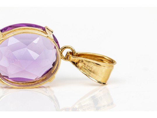 14k Yellow Gold Classic Oval Amethyst Pendant, App. 2.98 CTS