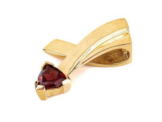 14k Yellow Gold Contemporary Trillion Garnet Set Pendant, App. 0.80 CTS