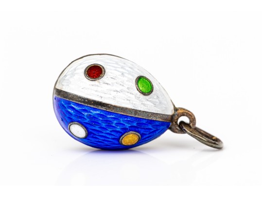 Antique Russian 88 Silver Fabulous Colorful Enamel Easter Egg Pendant, Circa 1899 To 1908