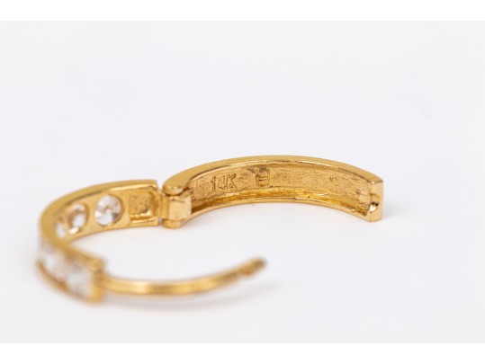 14k Yellow Gold Pretty Channel Cz Set Hinged Round Hoop Earrings