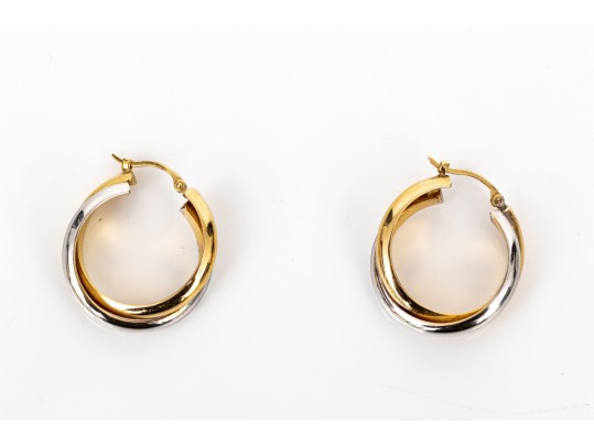 14k White And Yellow Gold Contemporary Intertwined Round Hoop Earrings
