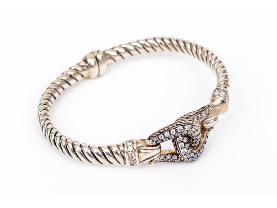 Scott Kay Sterling Silver Fabulous CZ Set Knot And Cable Hook Bracelet, Small Diameter
