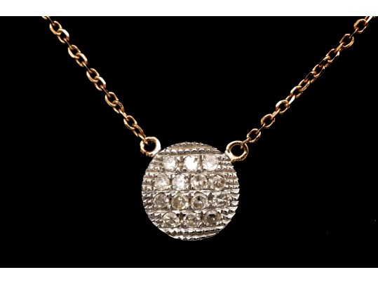 14k Rose Gold Pretty Delicate Pave Diamond Center Necklace, App. 0.07 TCW
