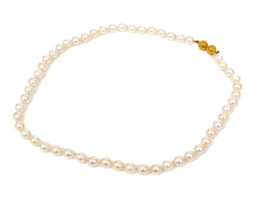 Classic 6.5 Mm To 6.75 Mm Cultured Pearl Necklace With 14k Yellow Gold Rope Motif Double Clasp
