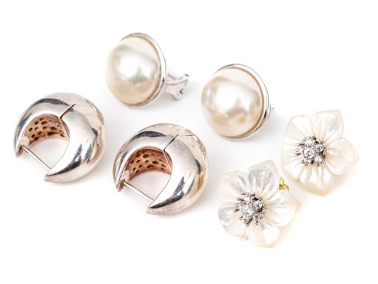 Collection Of Handsome Sterling Silver Pairs, Including Majorica Faux Pearl