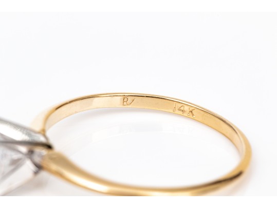 14k Yellow Gold Simple Round Brilliant Cut CZ Solitaire Ring, Size 6