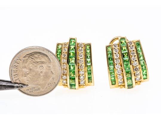 Stately 14K Tsavorite And Diamond Earrings