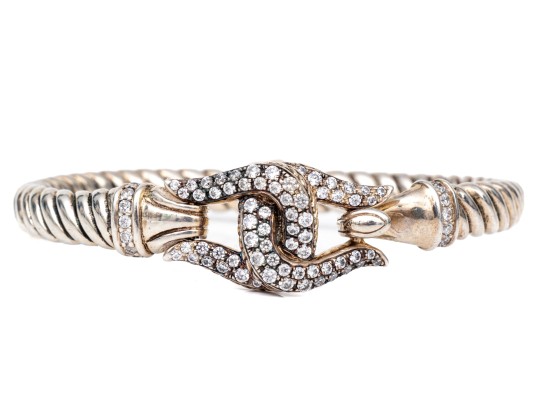 Scott Kay Sterling Silver Fabulous CZ Set Knot And Cable Hook Bracelet, Small Diameter
