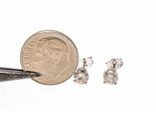 Simple 14K White Gold Diamond Stud Earrings