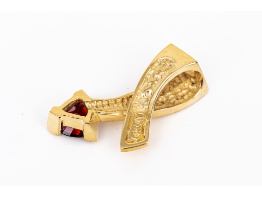 14k Yellow Gold Contemporary Trillion Garnet Set Pendant, App. 0.80 CTS