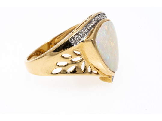 14K Opal And Diamond Contemporary Ring, Size 9.25